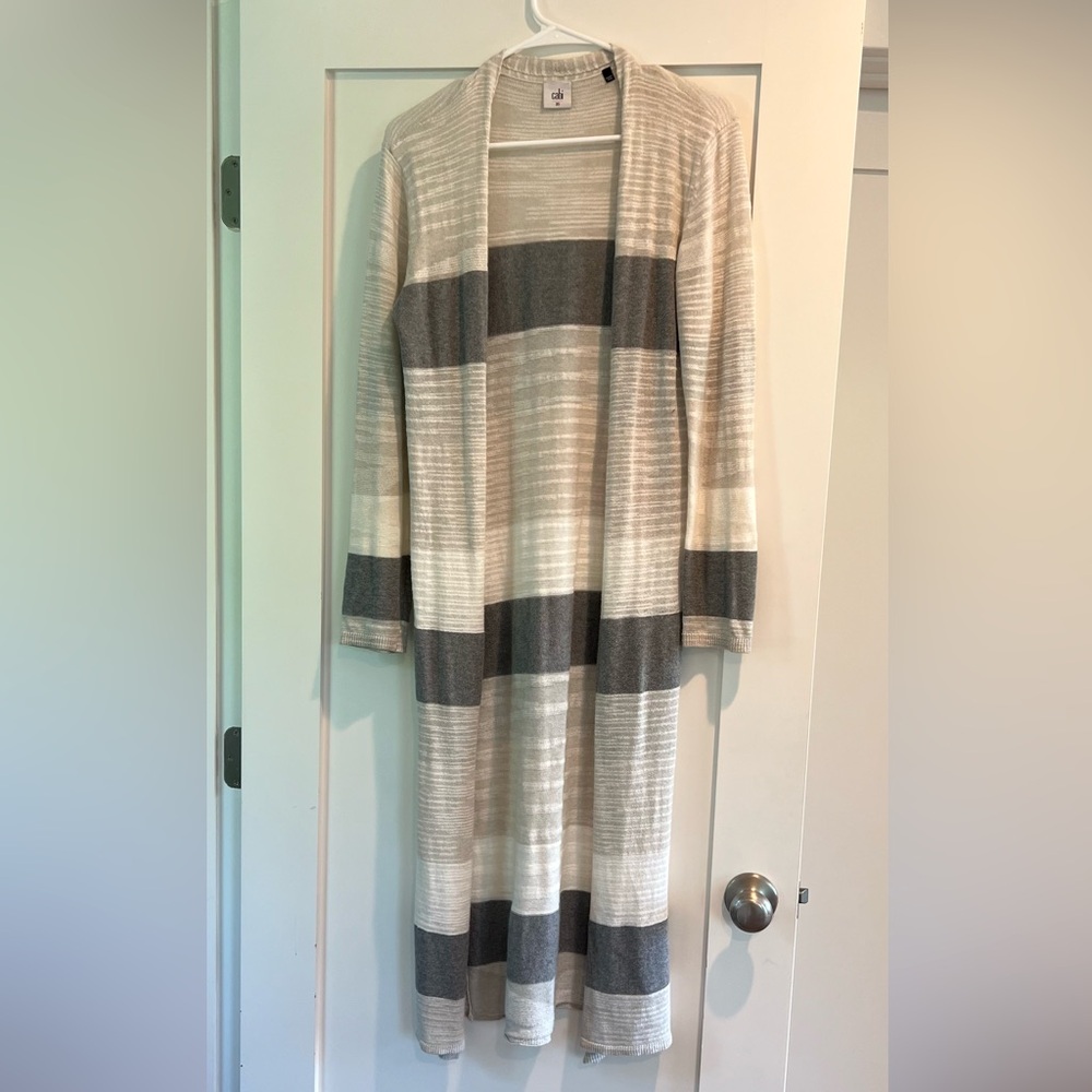 CAbi Vineyard Duster XS, long striped sweater